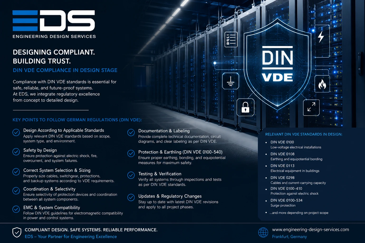 EDS DIN VDE compliance approach for safe and reliable data center engineering design